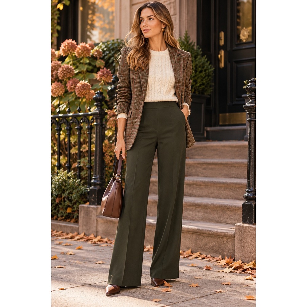 Ralph Lauren Black Label Wool Wide-Leg Trousers Olive Luxury Tailoring Size 4